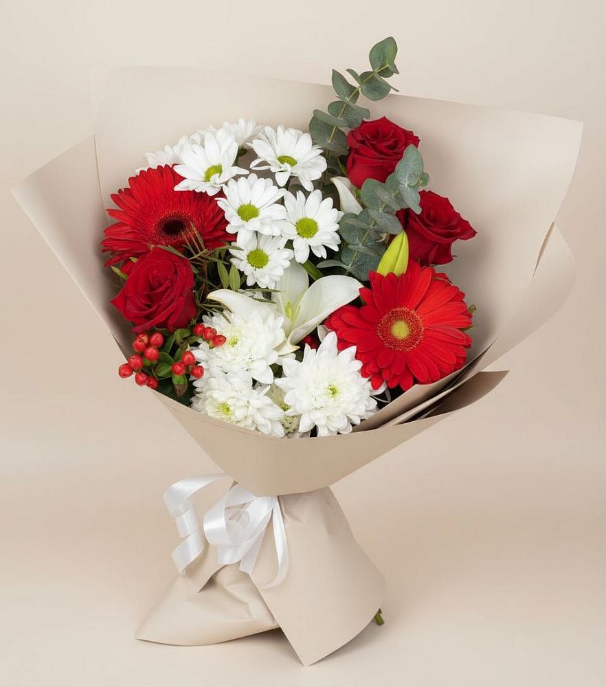 Букет цветов из: Розы, Хризантемы, Герберы и Лилии в Сорске