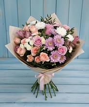 Букет цветов из:  Хризантемы, Розы и Альстромерии #REPLACE_PRED# Сорске